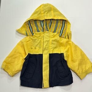 Vintage Yellow Navy Spring Fall Lined Jacket Raincoat Boys Girls Unisex Size 18M